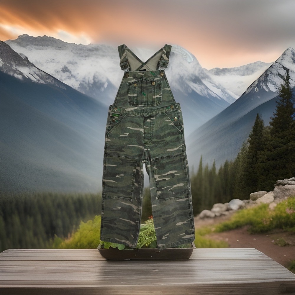John Deere Overalls Boys' Size 5 Camo Pattern‎ Straight Leg Reinforced Knees